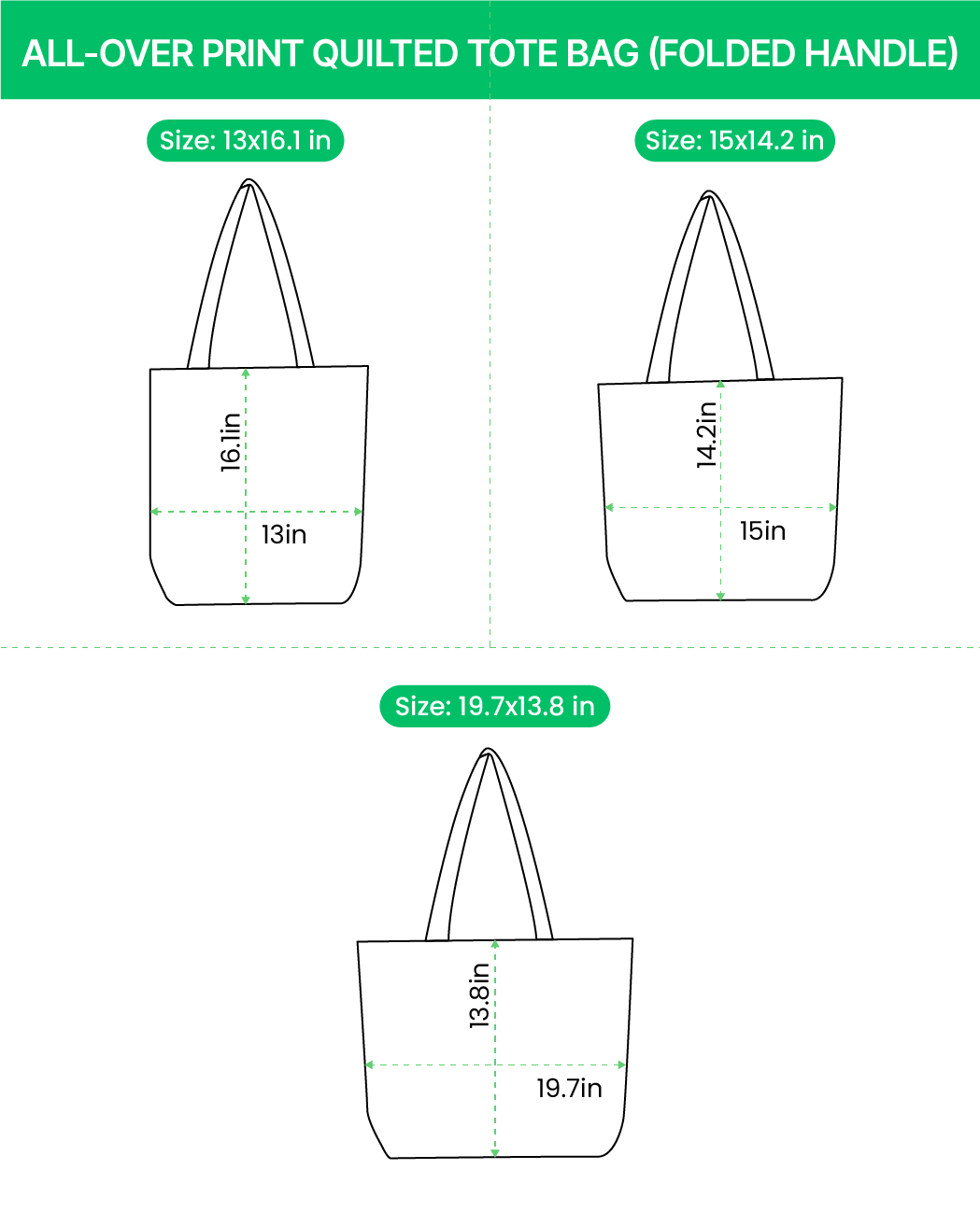 Quilted tote bag size guide